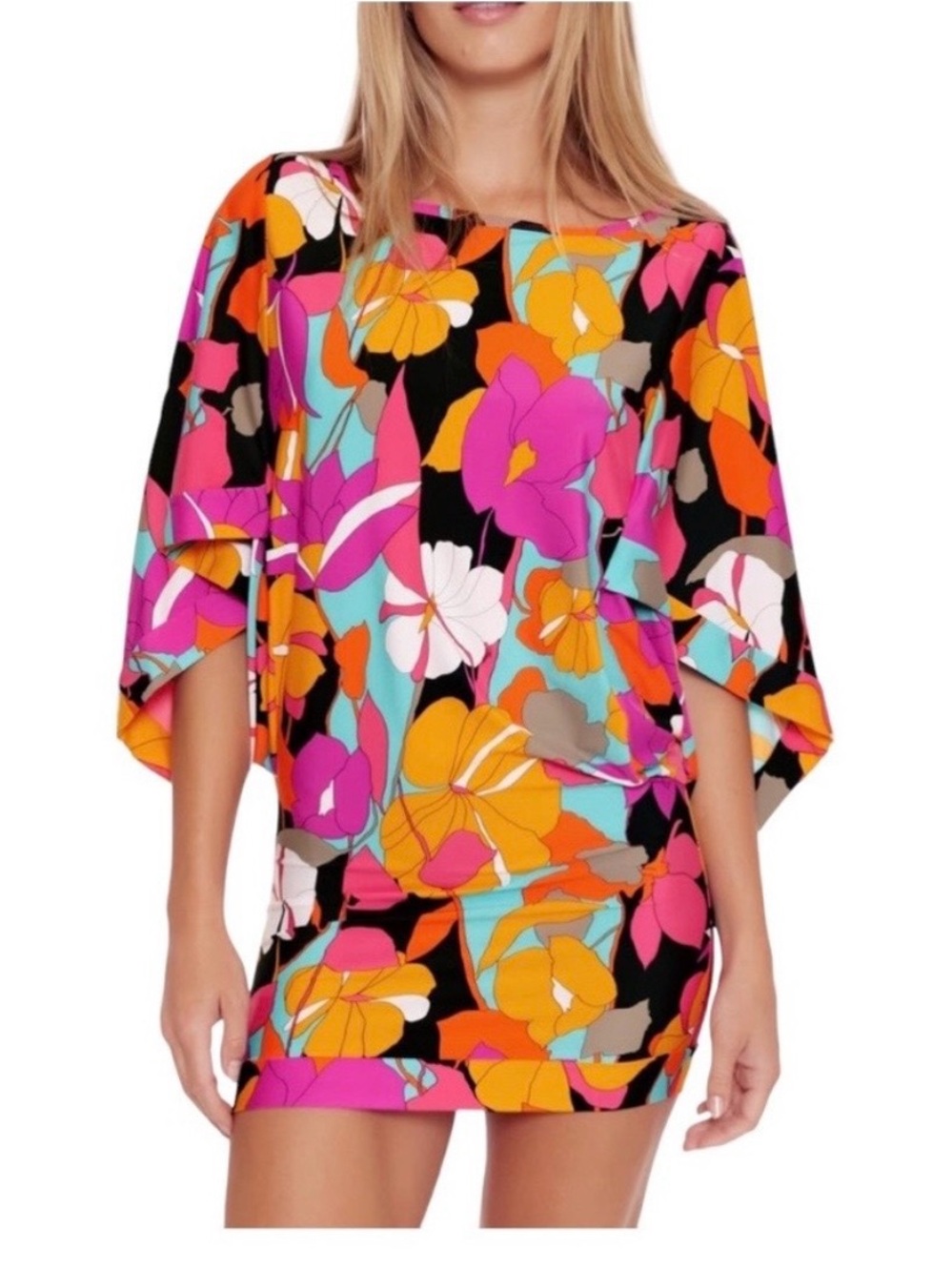 Trina Turk Gemini Floral Swimsuit Jersey Cover Up Tunic Dress Size XL